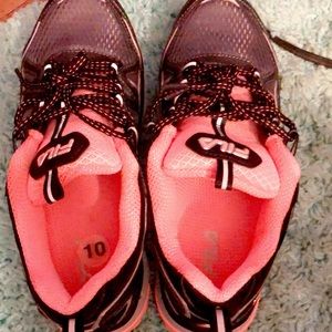 Pink and black fila sneakers